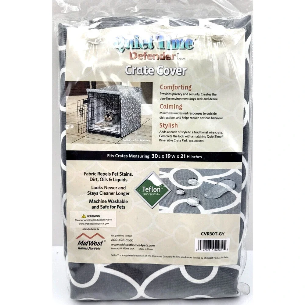 Quiet Time Defender Dog Crate Cover Teflon Gray White Geometric 30x19x21 NEW